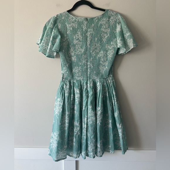Mia Eliza Floral Smocked Back Mini Dress Sage Green Cottagecore Tea Dress XS NWT - Picture 3 of 4